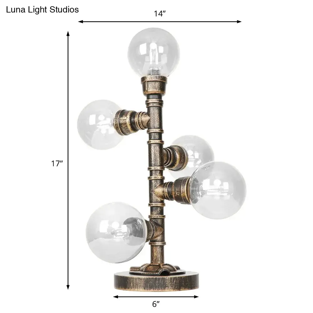 Industrial Study Room Task Lighting: 5-Light Table Light with Clear/Amber Glass Shade, Base Included