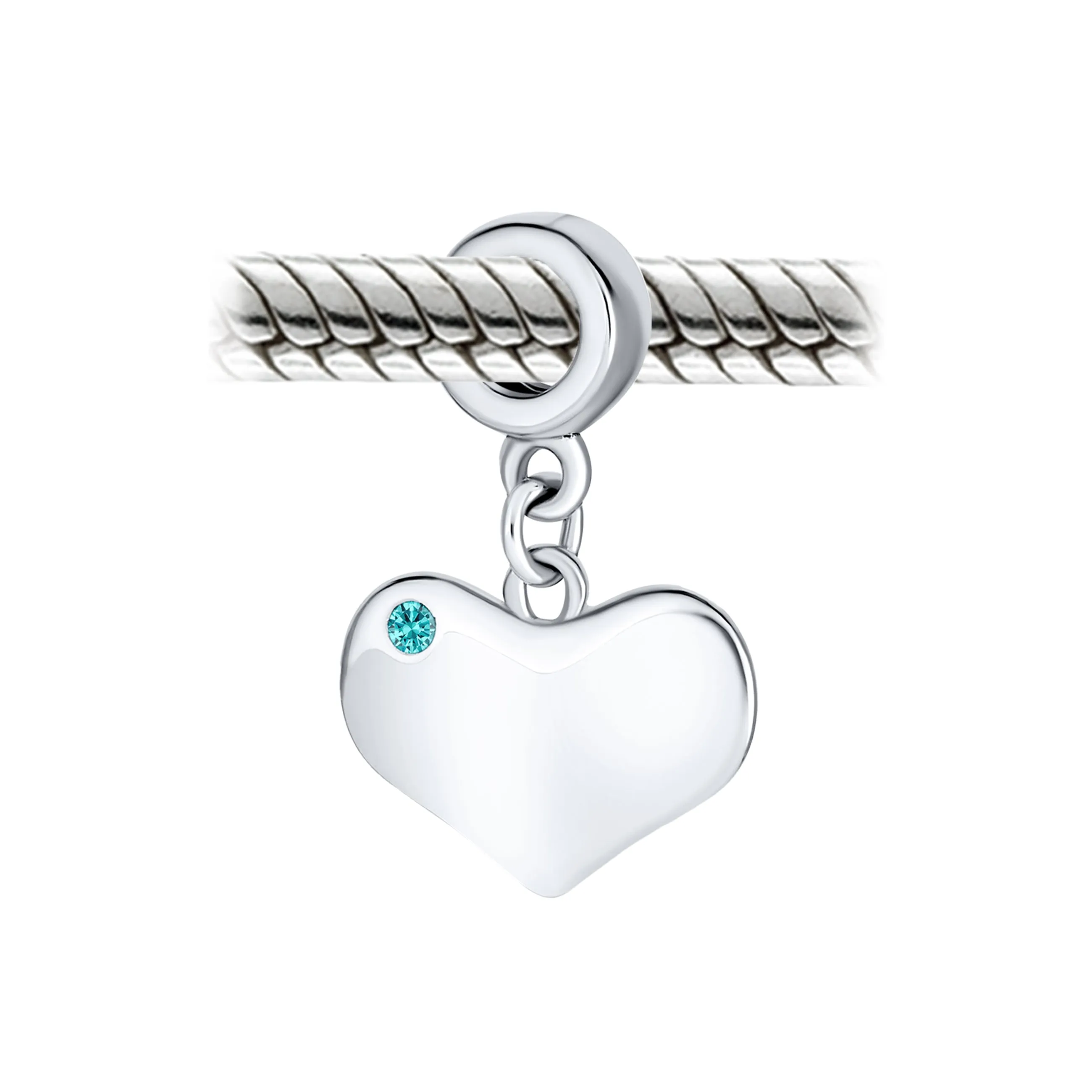 Initial Alphabet Bead Charm Aqua Blue Crystal Heart Dangle for Silver Bracelet