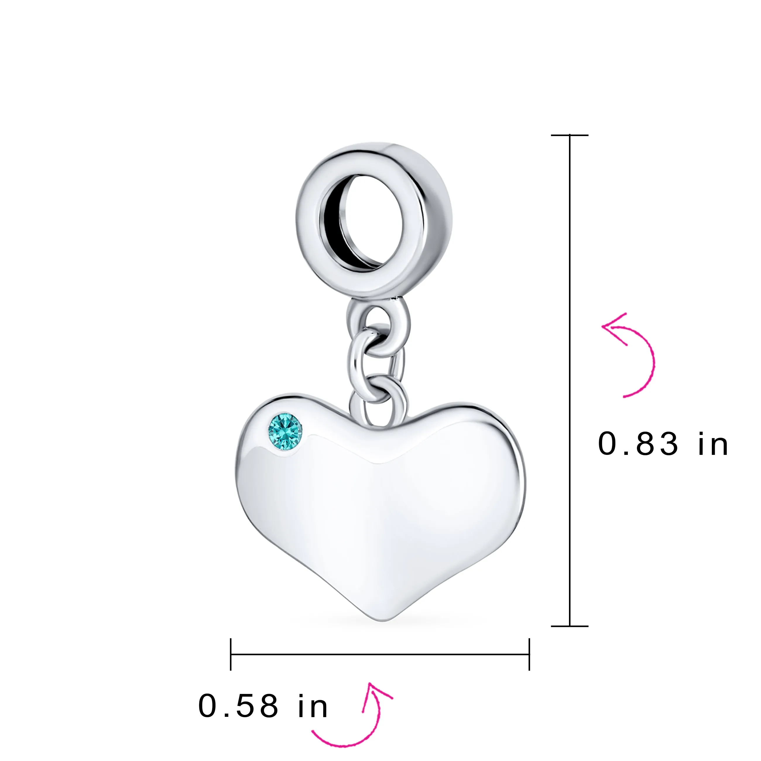 Initial Alphabet Bead Charm Aqua Blue Crystal Heart Dangle for Silver Bracelet