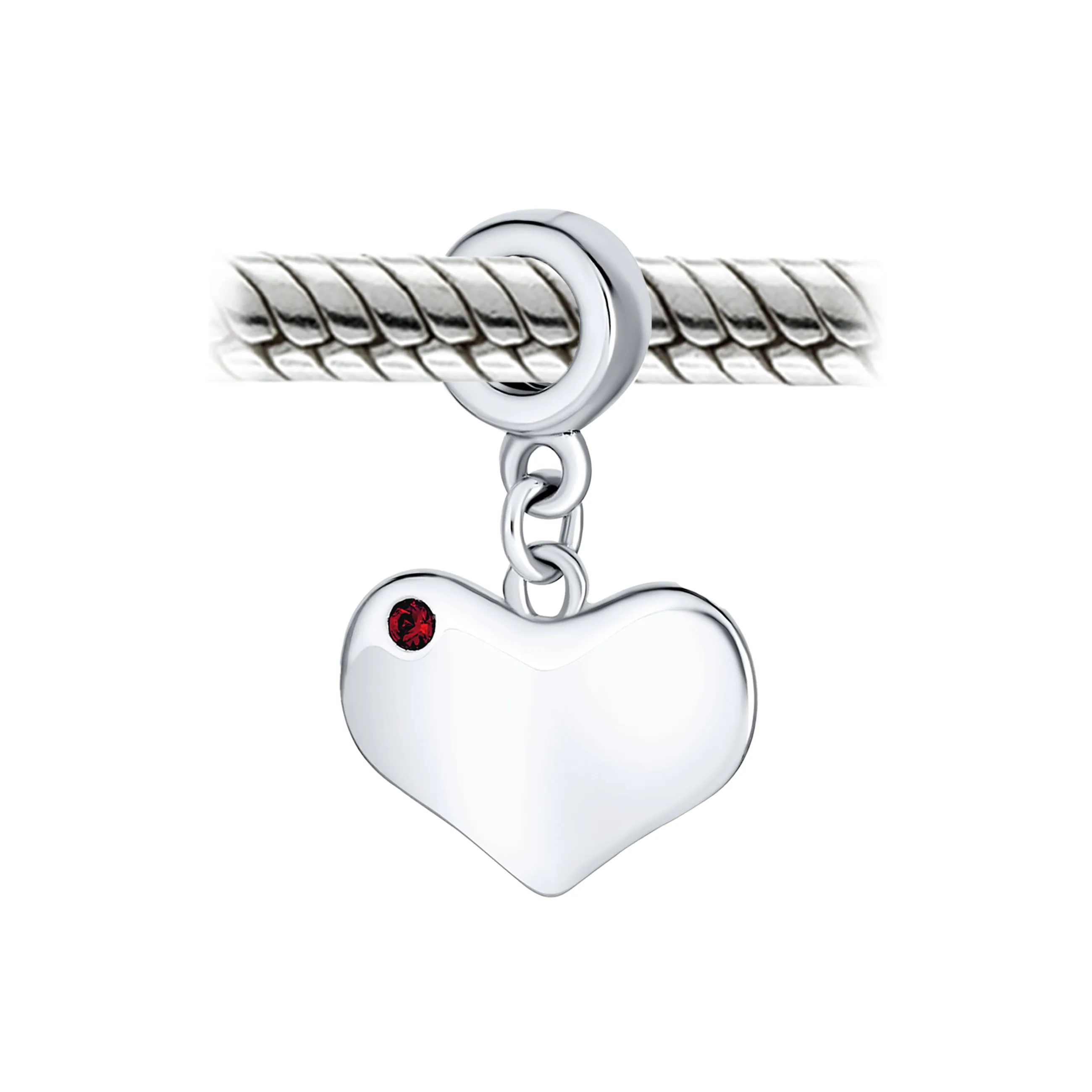 Initial Alphabet Bead Charm Red Ruby Crystal Heart Dangle for European Bracelet