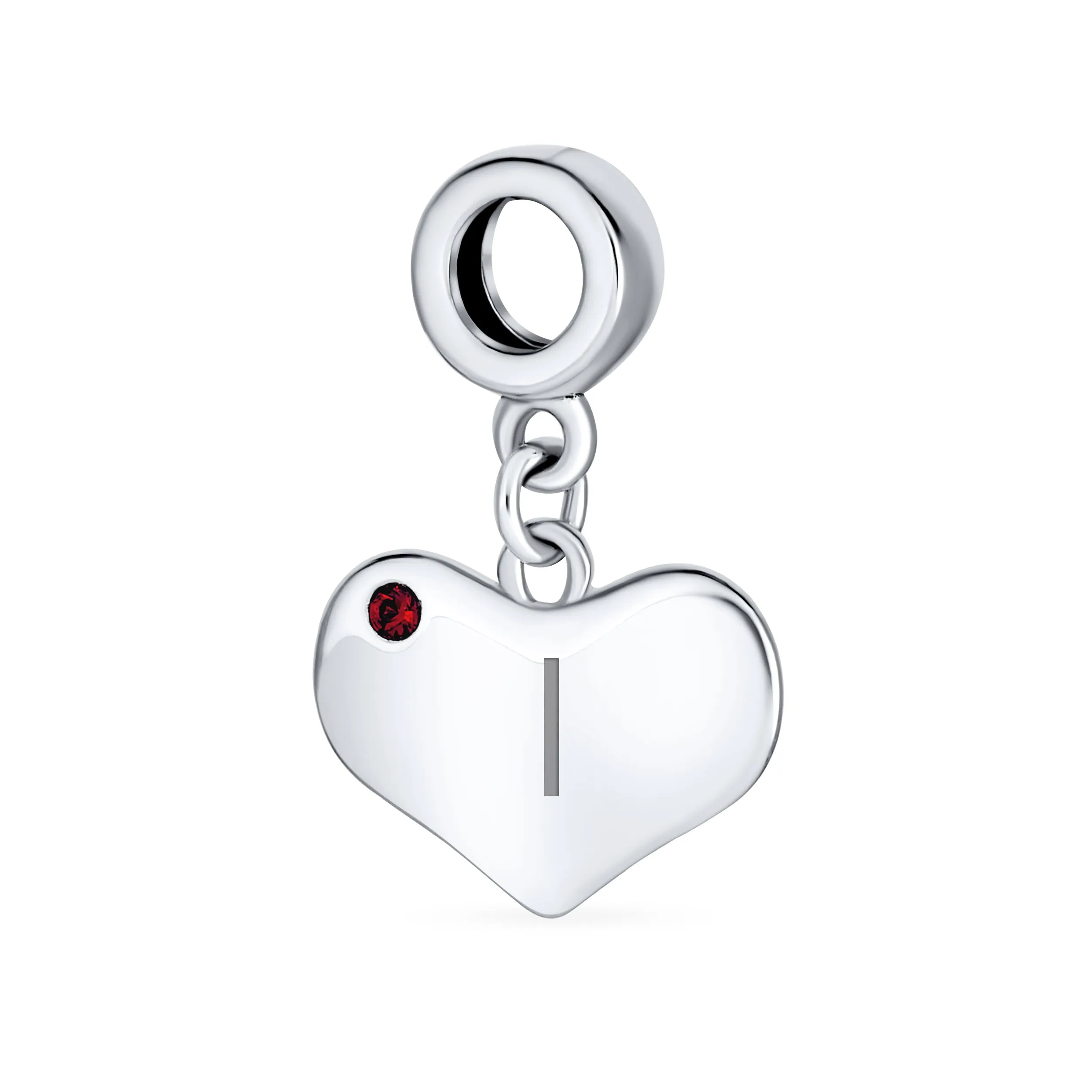 Initial Alphabet Bead Charm Red Ruby Crystal Heart Dangle for European Bracelet