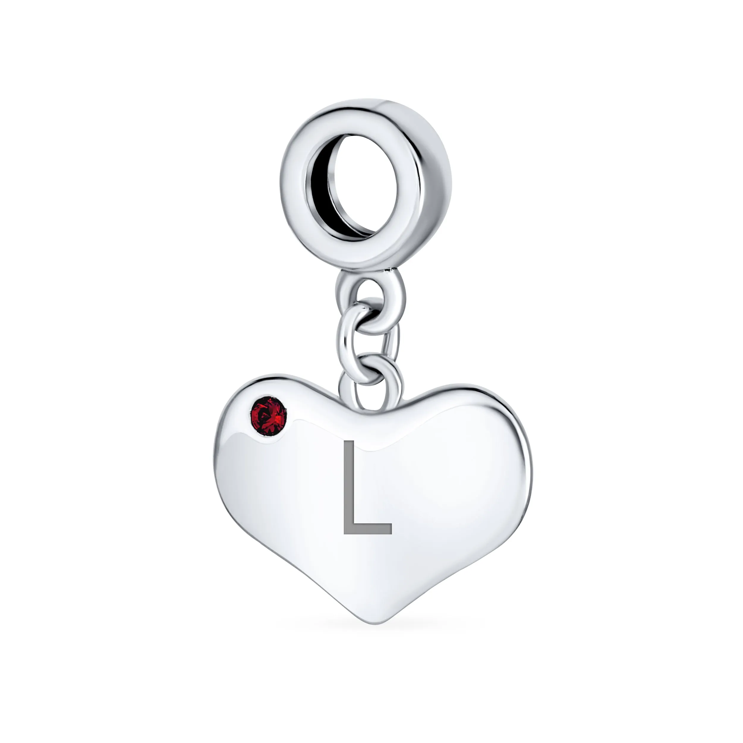 Initial Alphabet Bead Charm Red Ruby Crystal Heart Dangle for European Bracelet