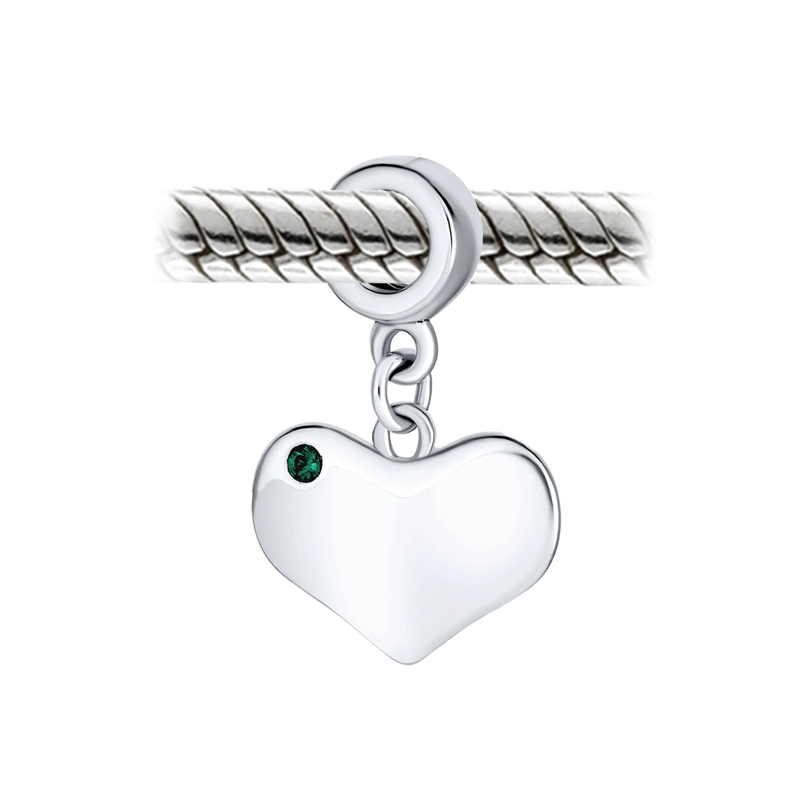 Initial Alphabet Bead Charm Simulated Emerald Heart Dangle for European Bracelet