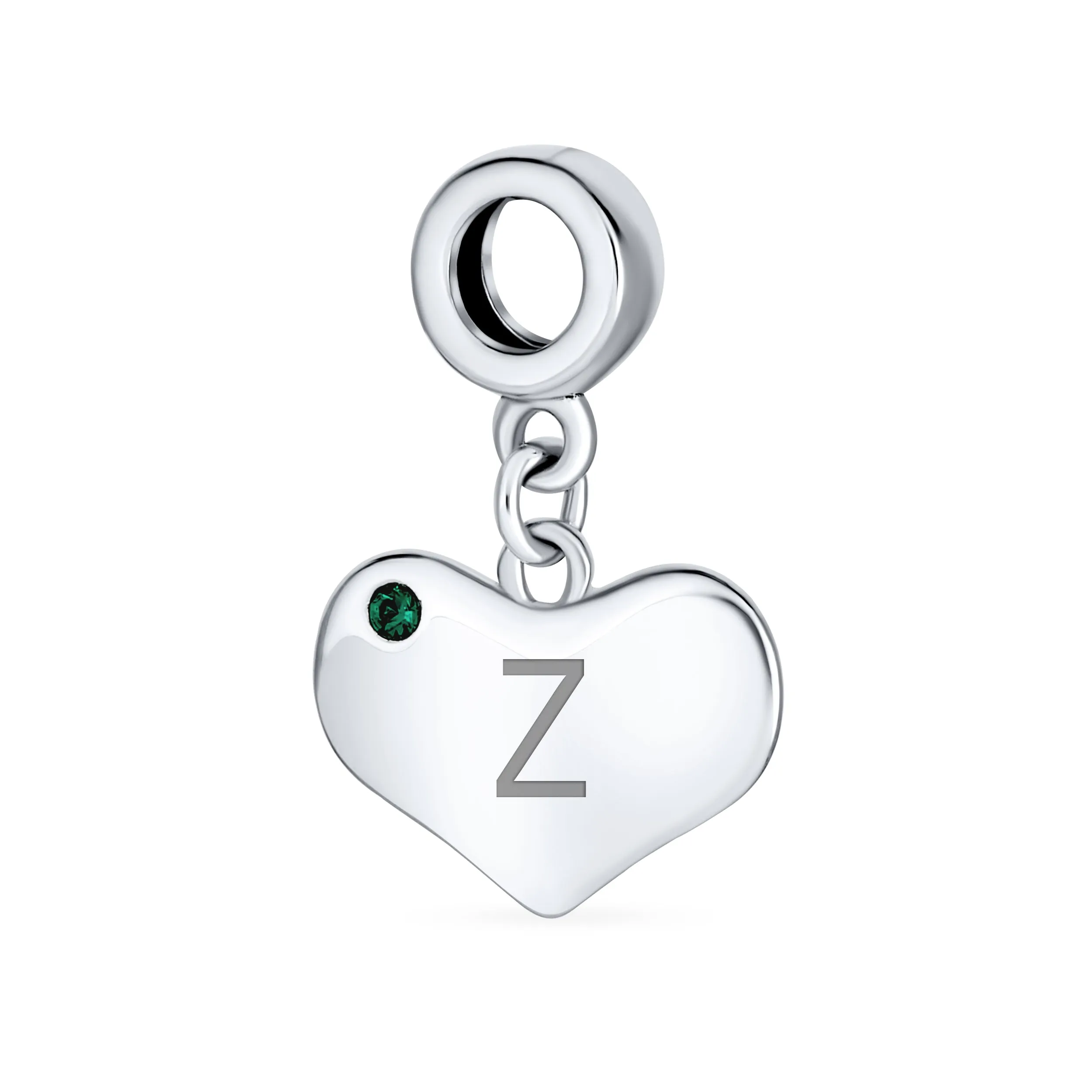 Initial Alphabet Bead Charm Simulated Emerald Heart Dangle for European Bracelet