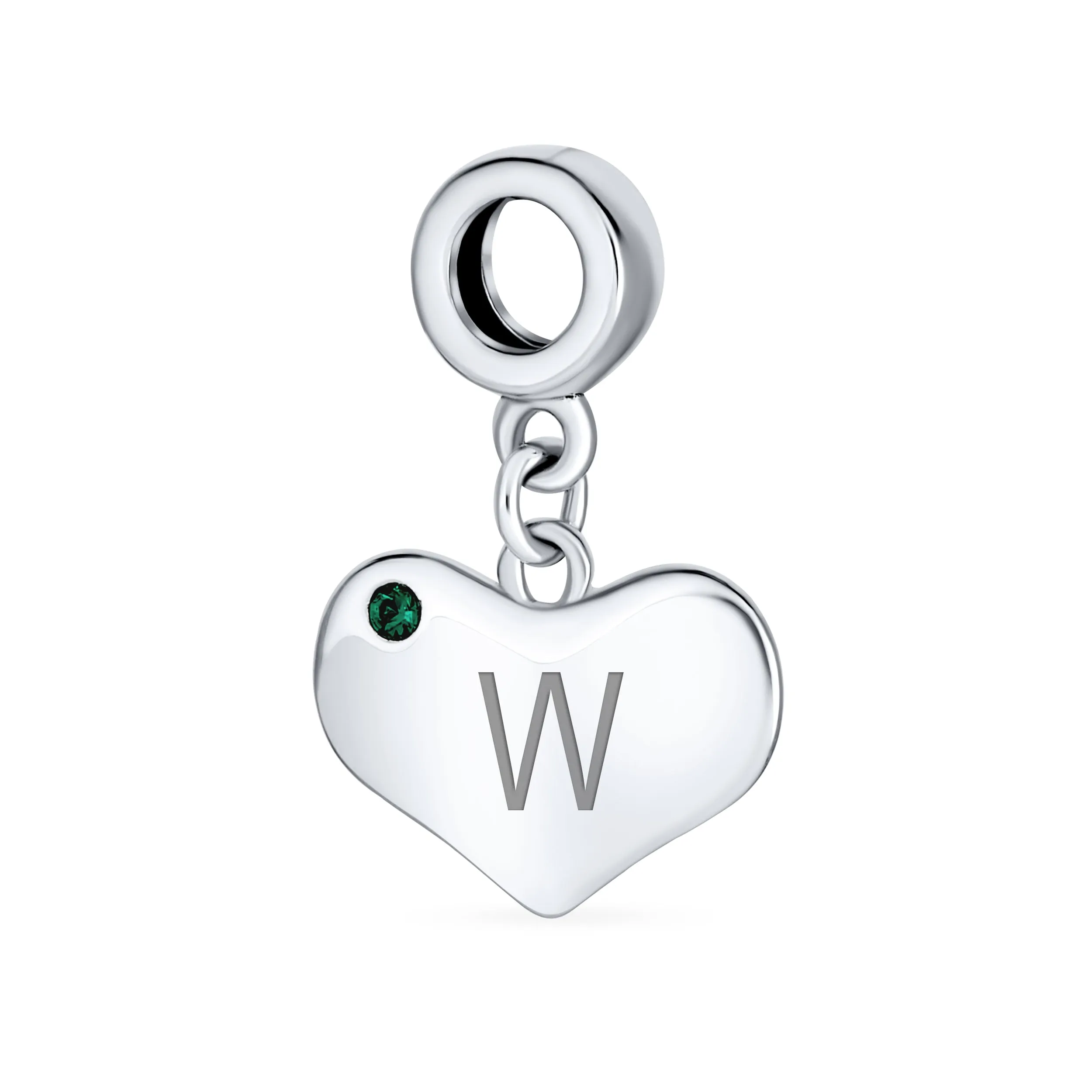 Initial Alphabet Bead Charm Simulated Emerald Heart Dangle for European Bracelet