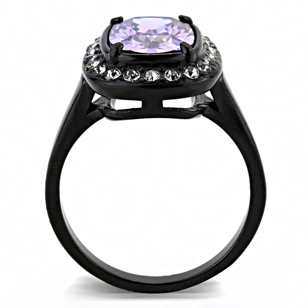 IP Black(Ion Plating) Stainless Steel Ring with AAA Grade CZ in Amethyst for Women Style TK3512