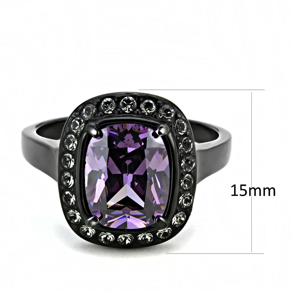 IP Black(Ion Plating) Stainless Steel Ring with AAA Grade CZ in Amethyst for Women Style TK3512