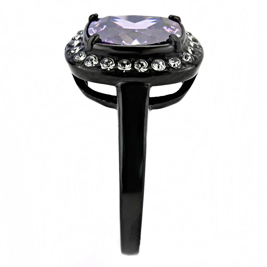 IP Black(Ion Plating) Stainless Steel Ring with AAA Grade CZ in Amethyst for Women Style TK3512