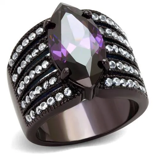 IP Dark Brown (IP coffee) Stainless Steel Ring with AAA Grade CZ in Amethyst for Women Style TK1752DC