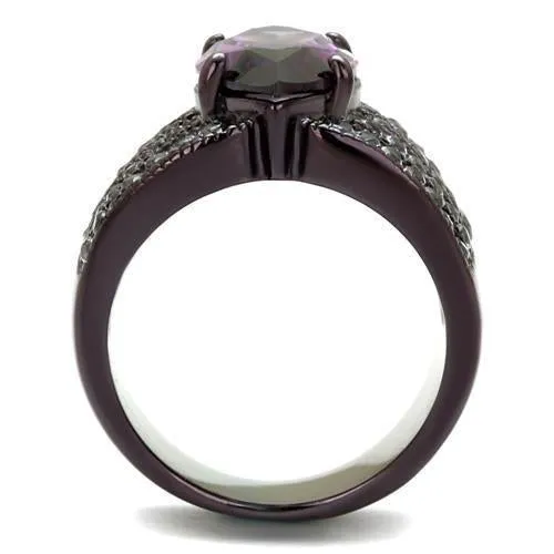 IP Dark Brown (IP coffee) Stainless Steel Ring with AAA Grade CZ in Amethyst for Women Style TK1752DC