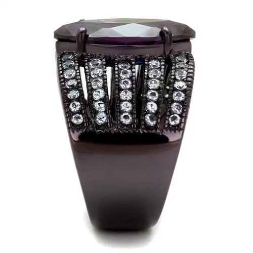 IP Dark Brown (IP coffee) Stainless Steel Ring with AAA Grade CZ in Amethyst for Women Style TK1752DC