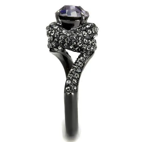 IP Light Black (IP Gun) Stainless Steel Ring with Top Grade Crystal in Light Amethyst for Women Style TK2604