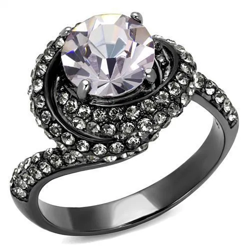 IP Light Black (IP Gun) Stainless Steel Ring with Top Grade Crystal in Light Amethyst for Women Style TK2604