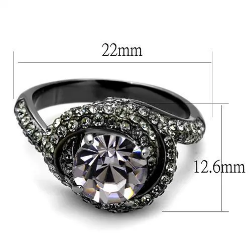 IP Light Black (IP Gun) Stainless Steel Ring with Top Grade Crystal in Light Amethyst for Women Style TK2604