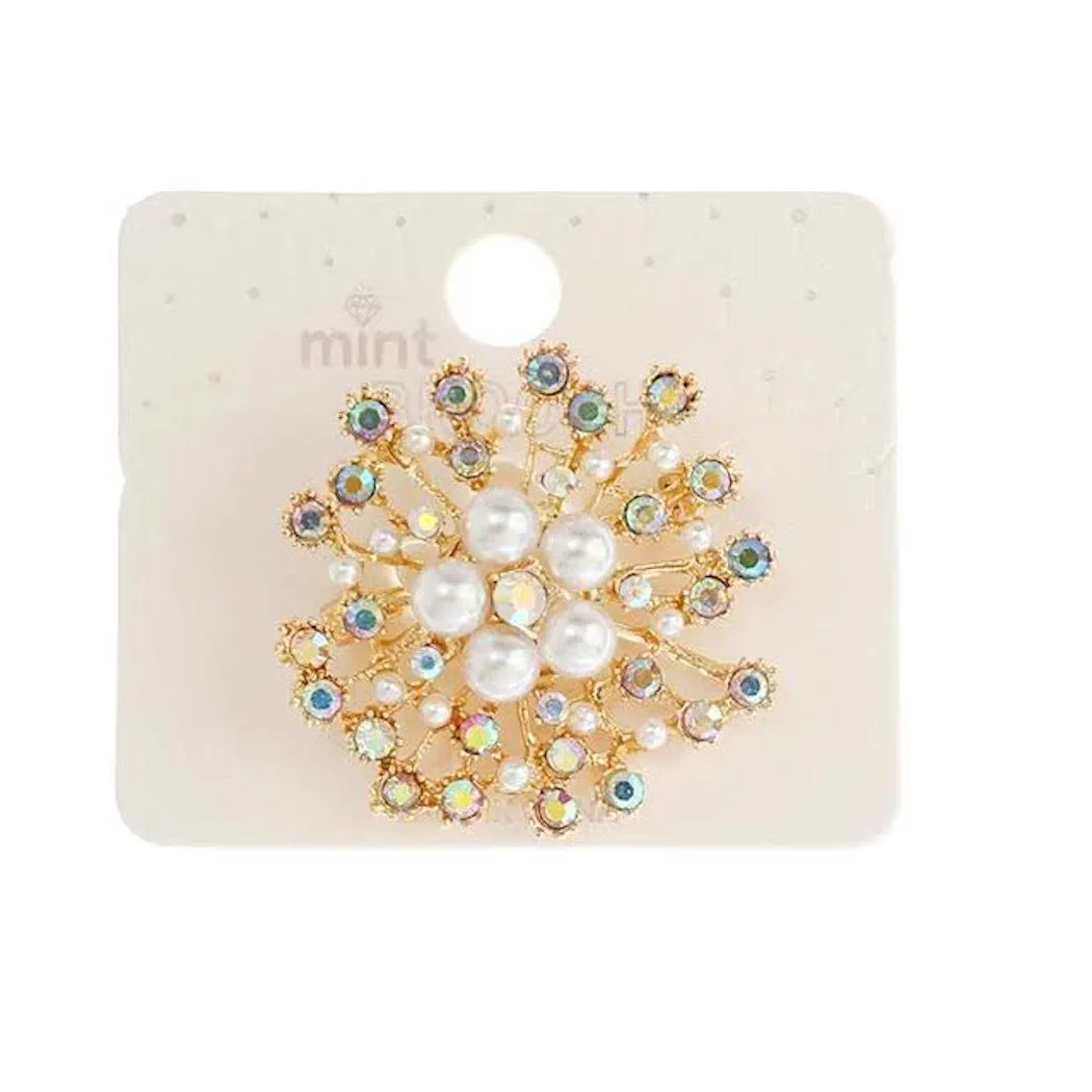 JAH44724-Rhinestone Pearl Flower Brooch