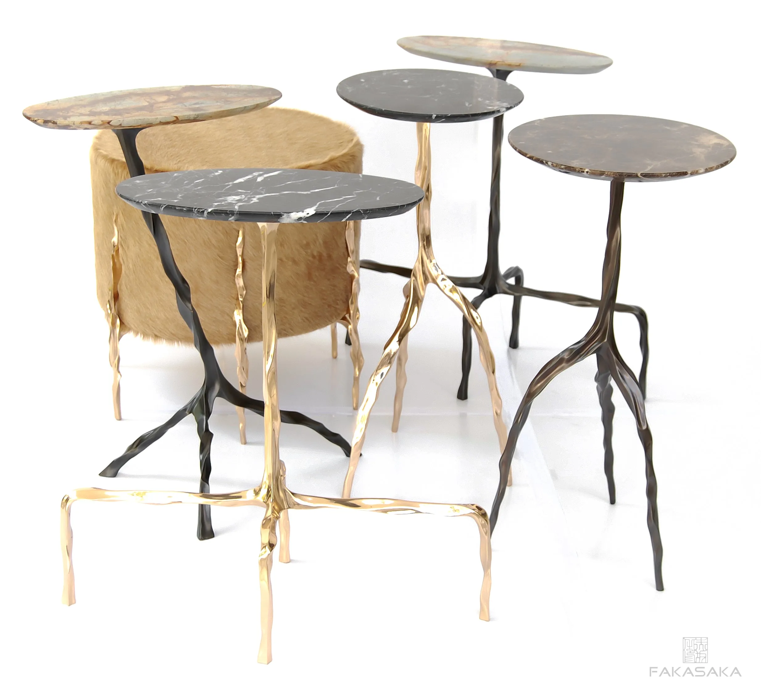 JANIS DRINK TABLE<br><br>NERO MARQUINA MARBLE<br>DARK BRONZE