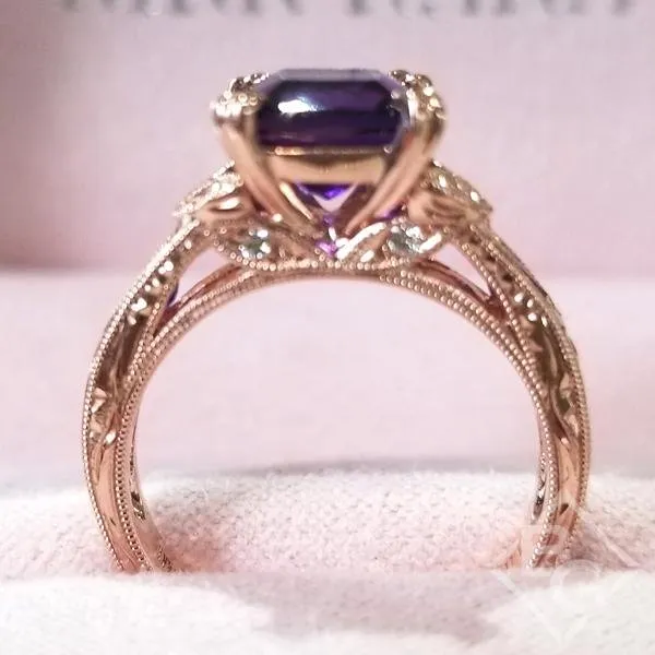 Kirk Kara "Dahlia" Cushion Cut Purple Amethyst Engagement Ring