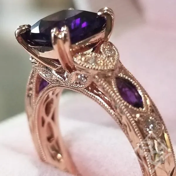 Kirk Kara "Dahlia" Cushion Cut Purple Amethyst Engagement Ring