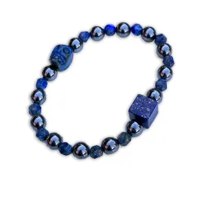 Lapis Lazuli and Hematite gemstone Beaded Skull Bracelet