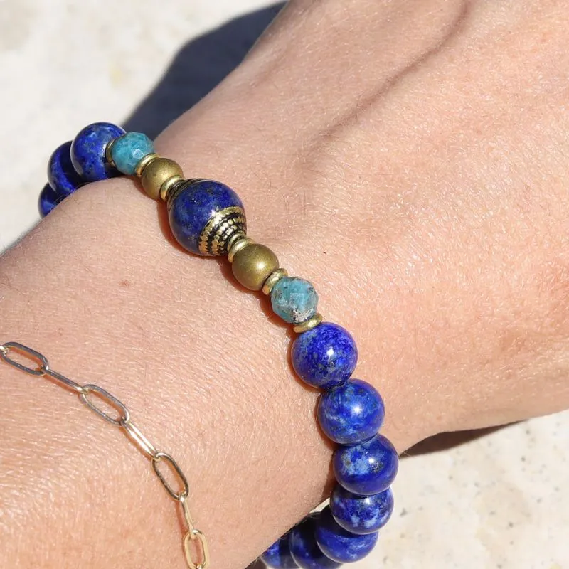 Lapis Lazuli and Tibetan Bead Bracelet