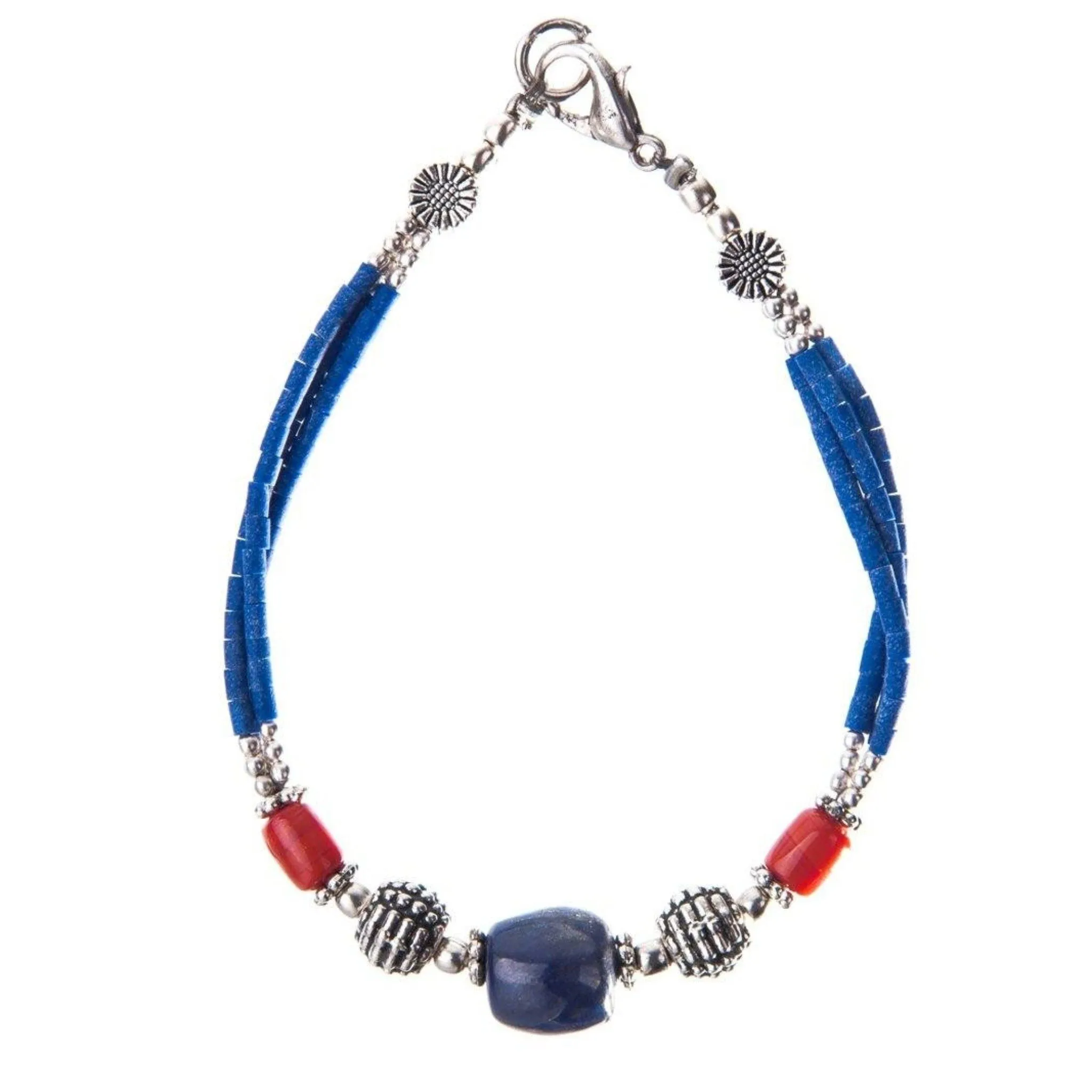 Lapis with Coral Bead Tibetan Bracelet