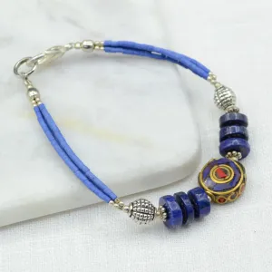 Lapis with Round Flat Bead Tibetan Bracelet