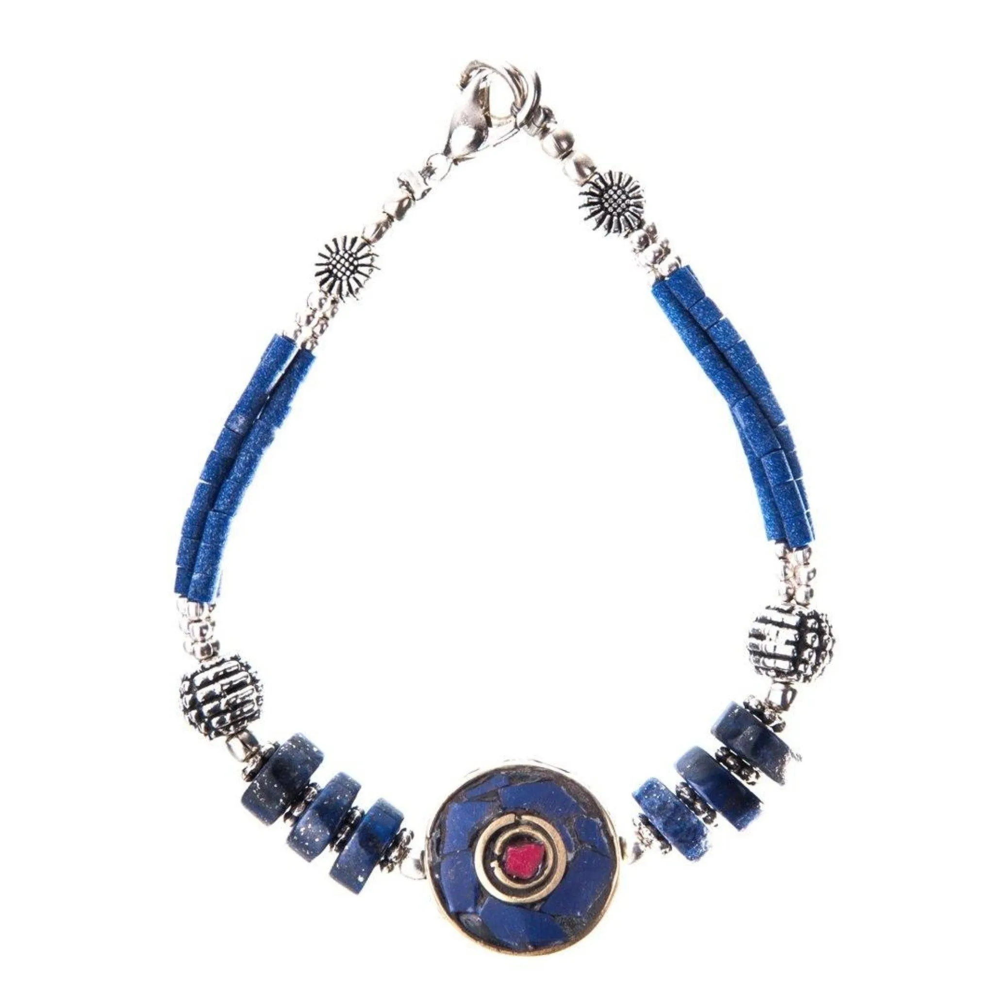 Lapis with Round Flat Bead Tibetan Bracelet