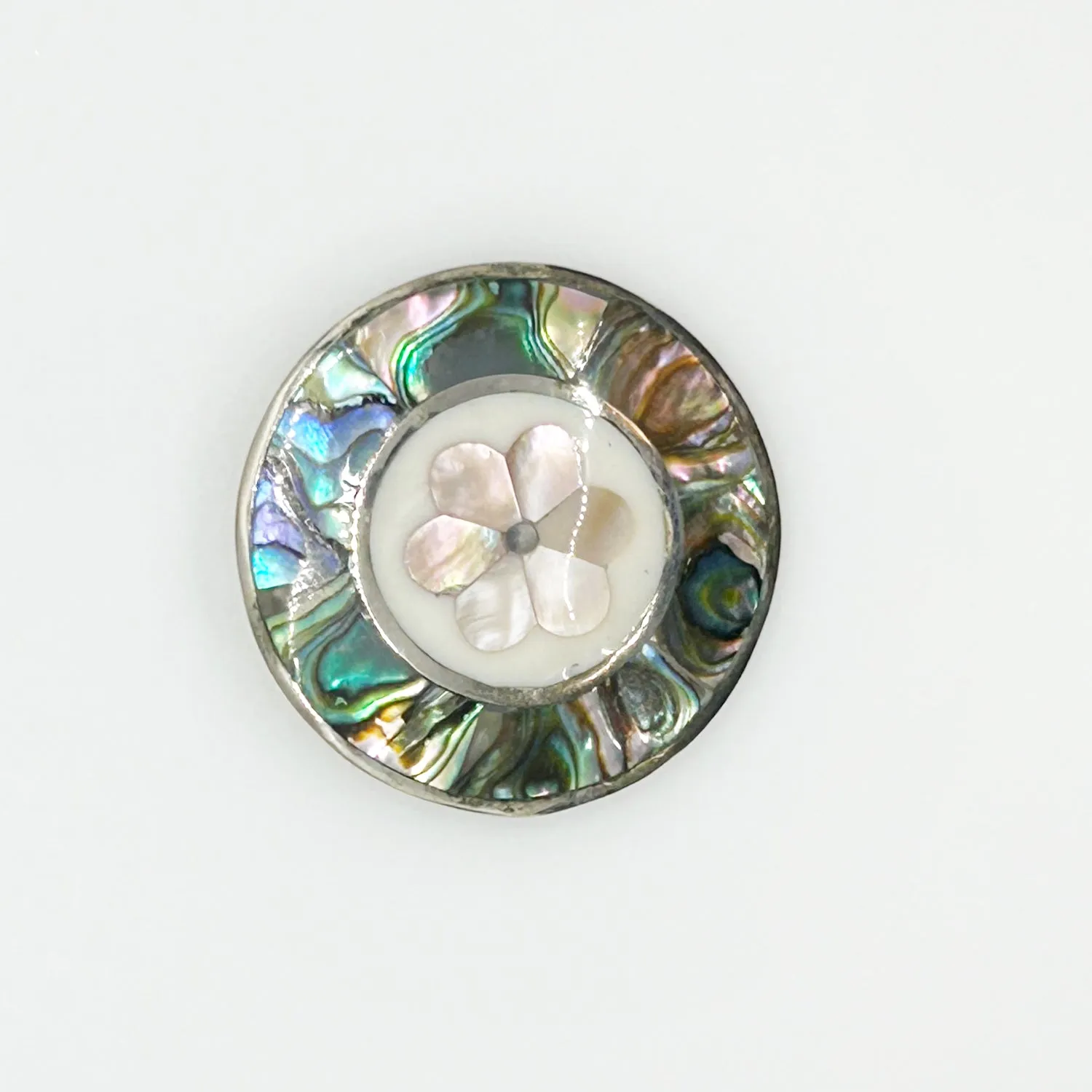 Lovely Mother of Pearl and Abalone Shell Round Brooch