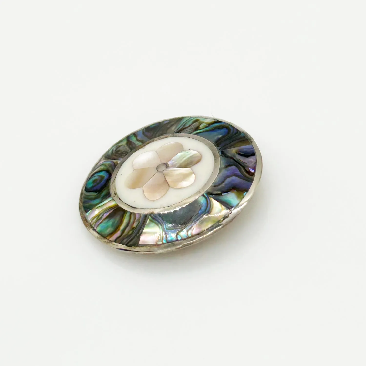 Lovely Mother of Pearl and Abalone Shell Round Brooch