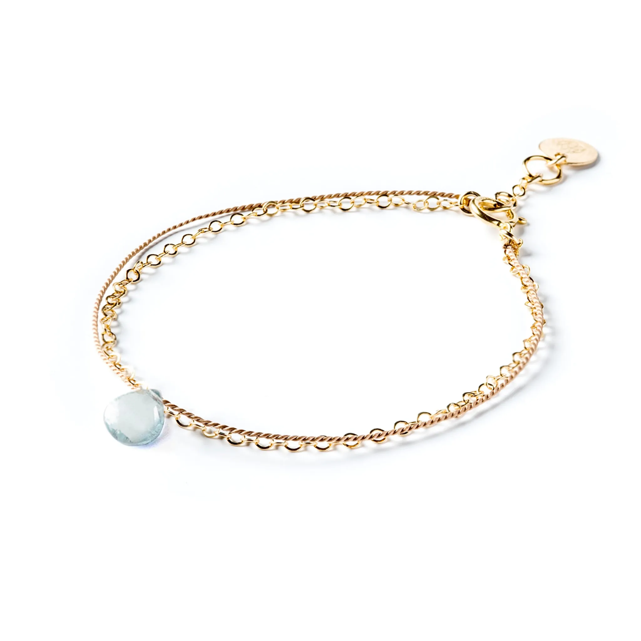 March Aquamarine Gold and Silk Birthstone Bracelet