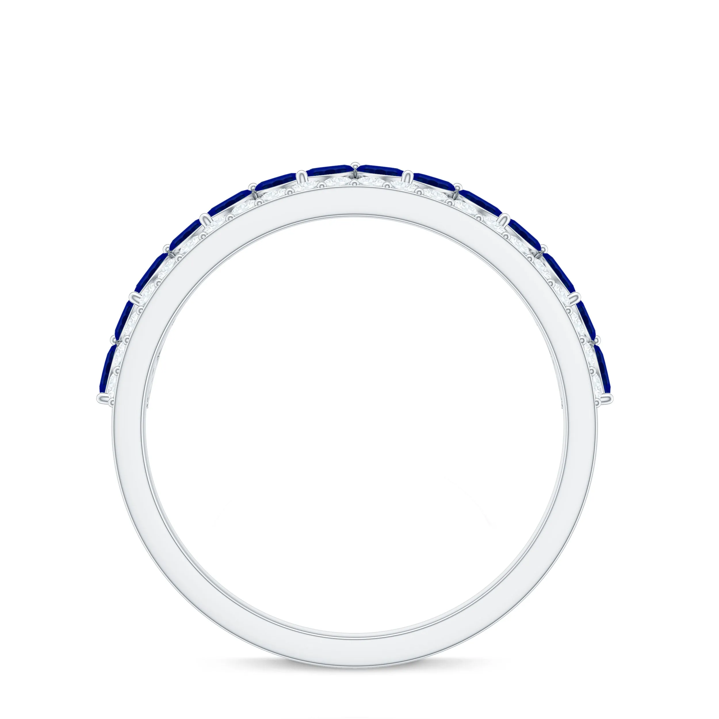 Marquise Cut Created Blue Sapphire Half Eternity Stackable Ring with Diamond