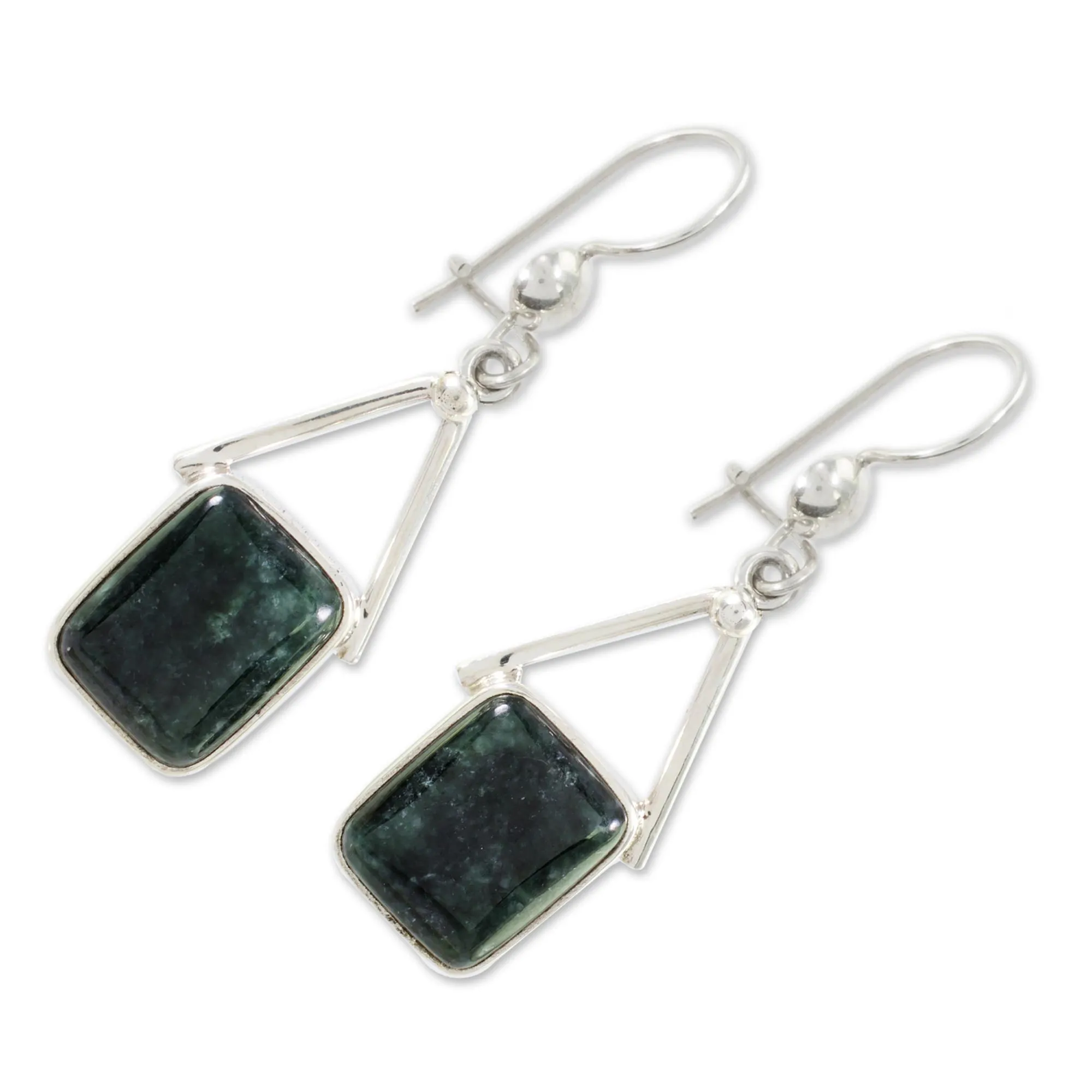 Mayan Peaks in Dark Green Dark Green Jade Dangle Earrings from Mexico