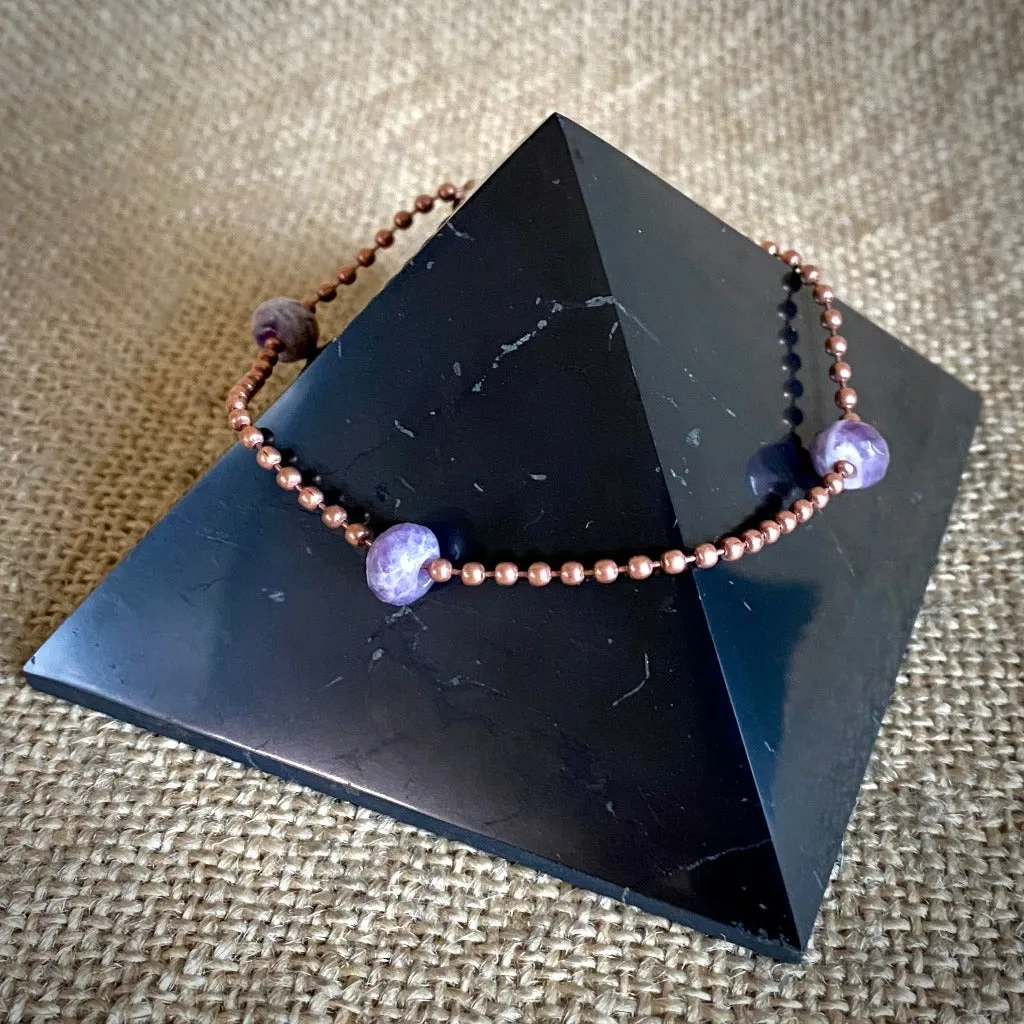 Medium Copper Topper with Faceted Amethyst Beads on Copper Ball Chain