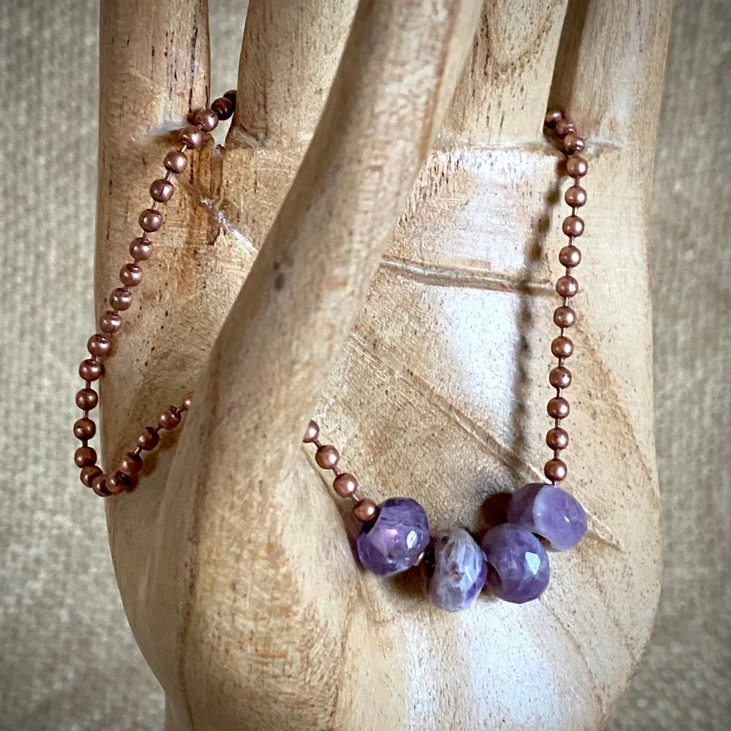 Medium Copper Topper with Faceted Amethyst Beads on Copper Ball Chain