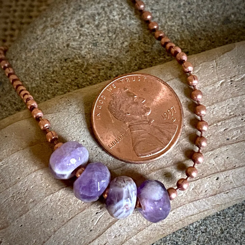 Medium Copper Topper with Faceted Amethyst Beads on Copper Ball Chain