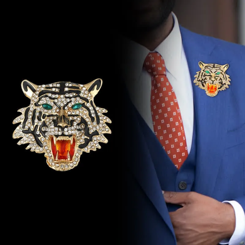 Men's Retro Tiger Head Brooch