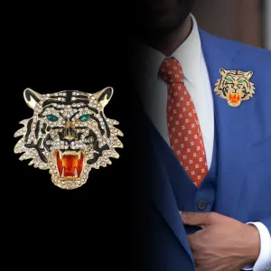 Men's Retro Tiger Head Brooch