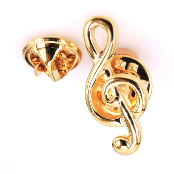 Metal G Clef / Treble Clef Brooch / Pin - Gold or Silver