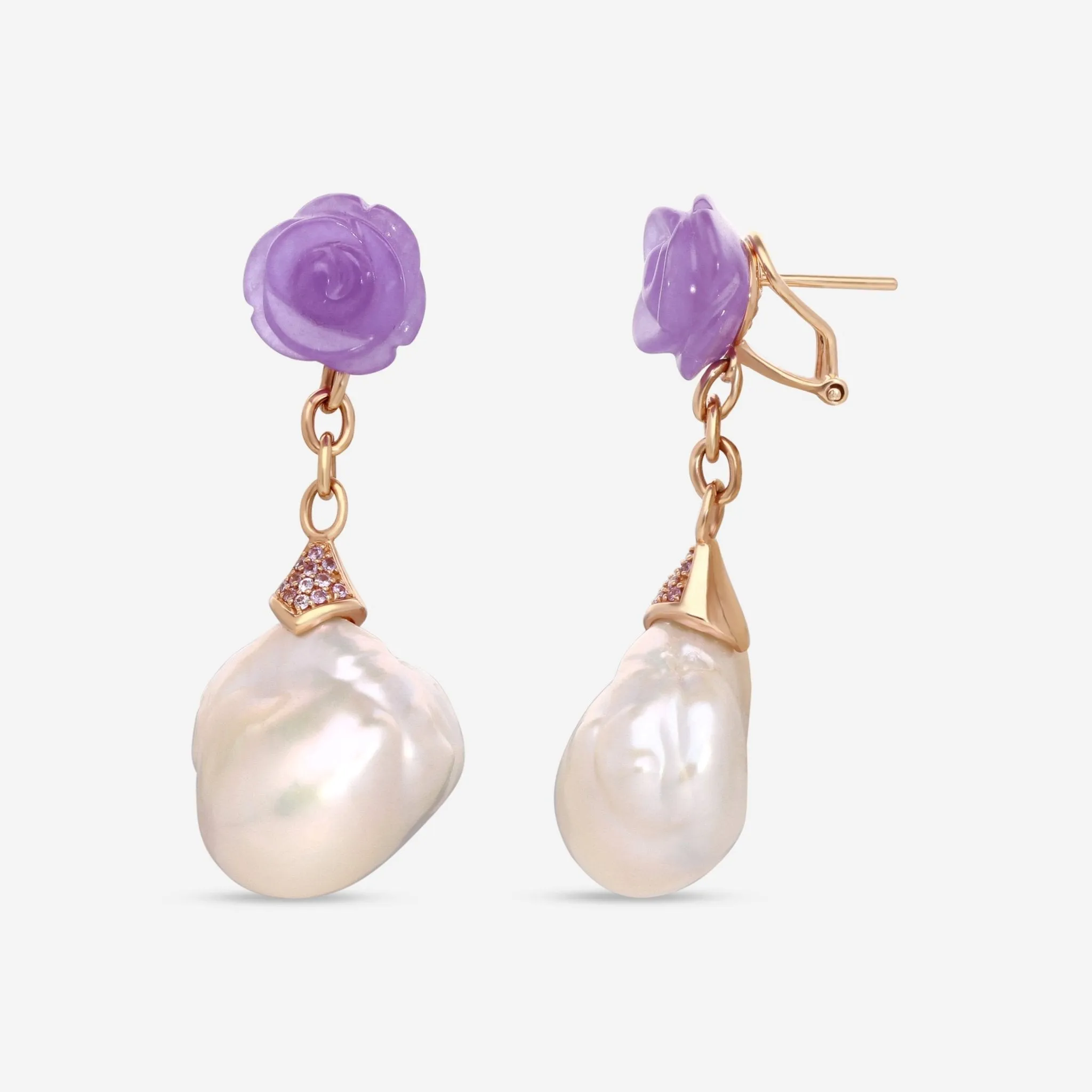 Mimi Milano Boutique 18K Rose Gold, Purple Jade, Pink Sapphire & Pearl Drop Earrings 3MG108