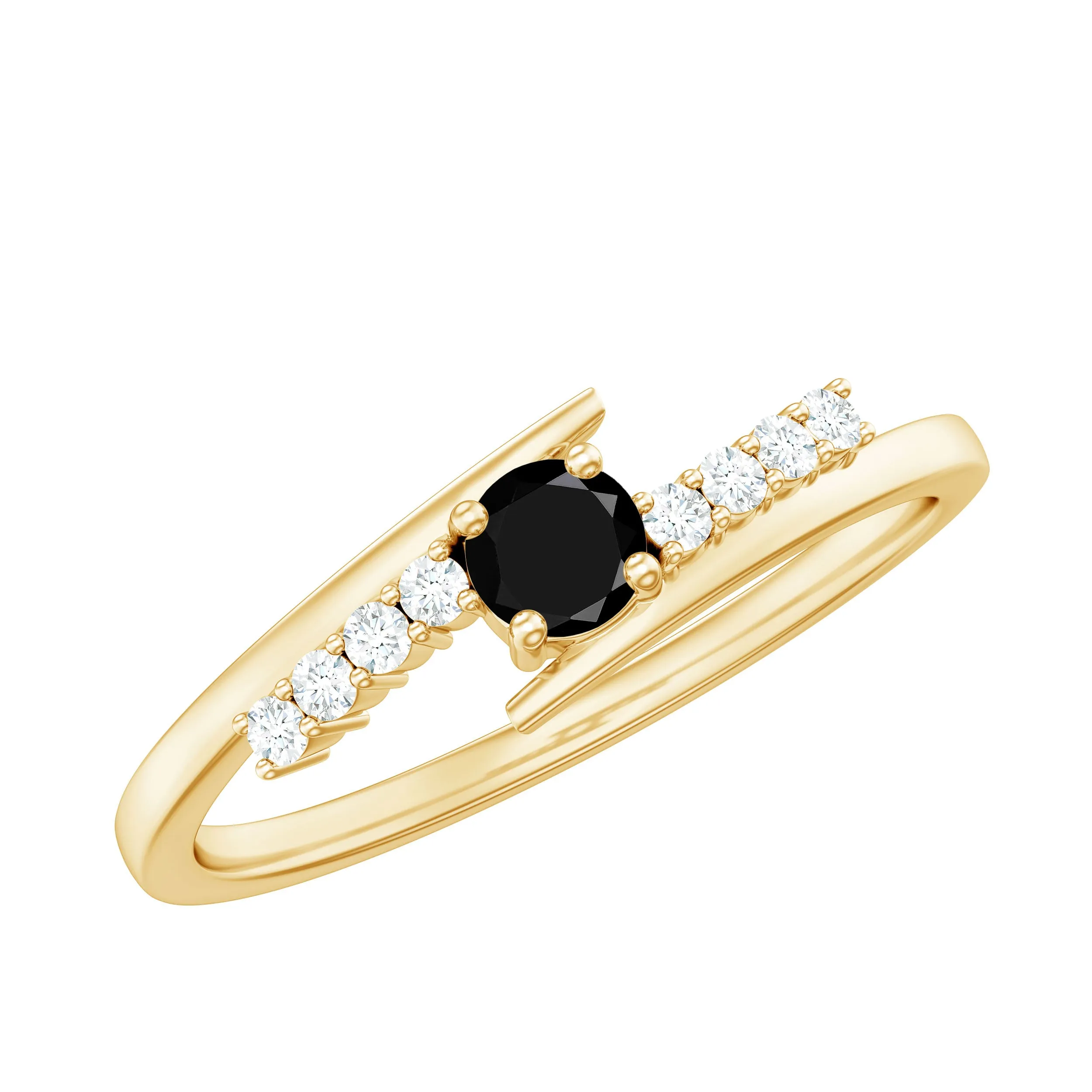 Minimal Black Onyx and Diamond Bypass Promise Ring