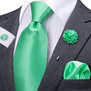 Mint Green Solid Tie Pocket Square Cufflinks Set with Brooch