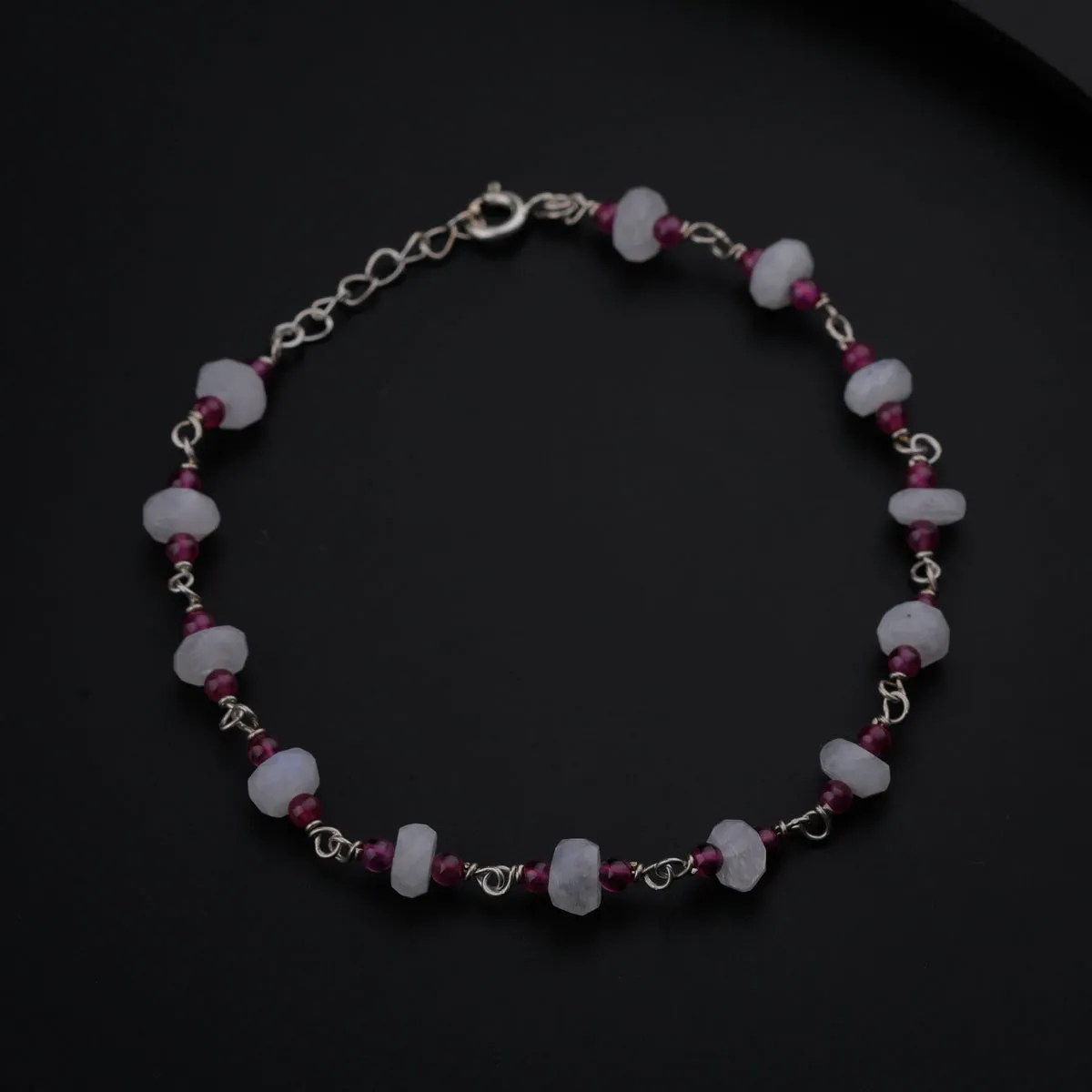 Moonstone and Ruby Silver Bracelet