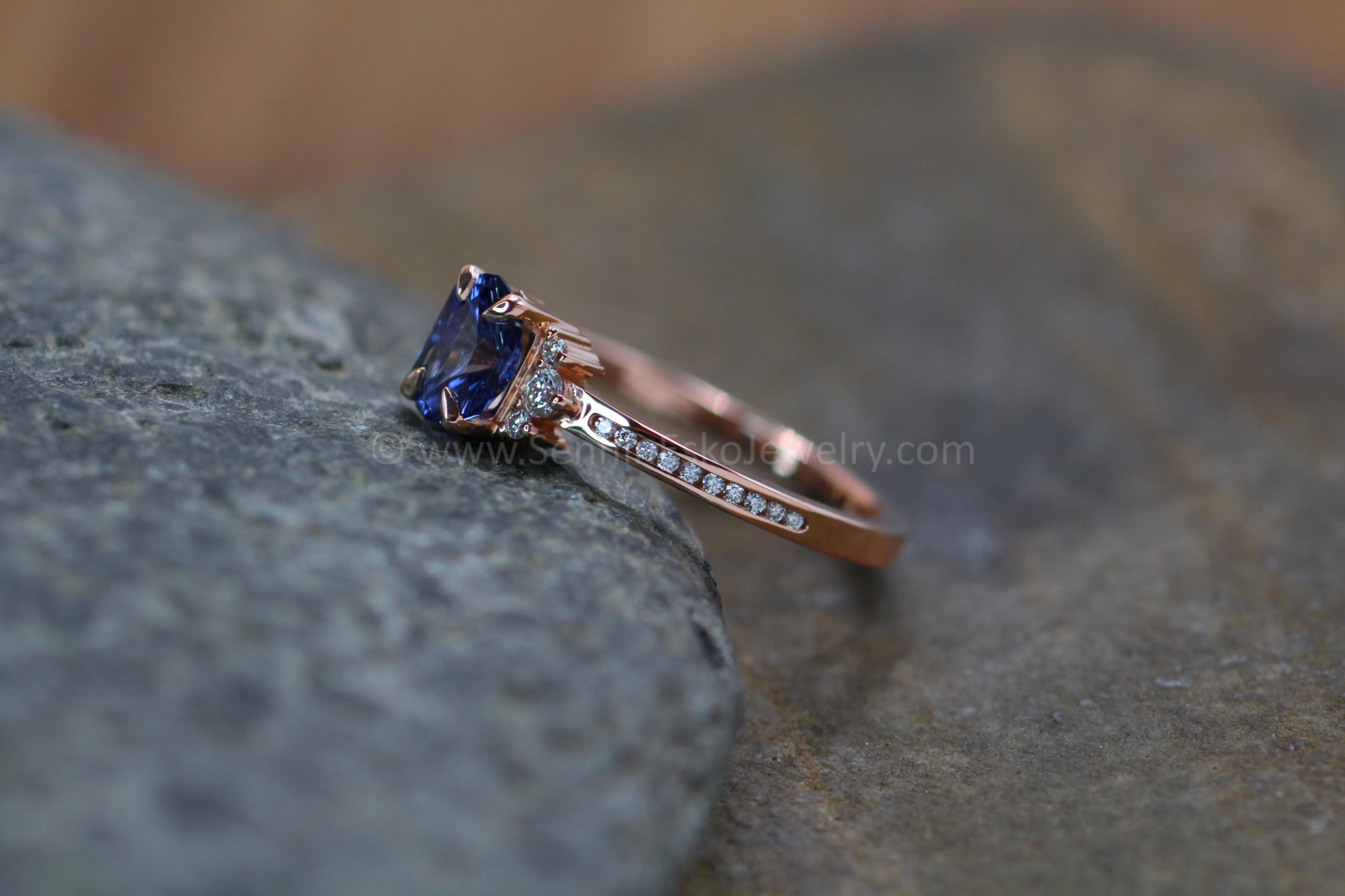 Multi Prong & Channel Set Ring Setting - Depicted with a 0.7 carat Fantasy Cut Sapphire (Setting Only, Center Stone Sold Separately)