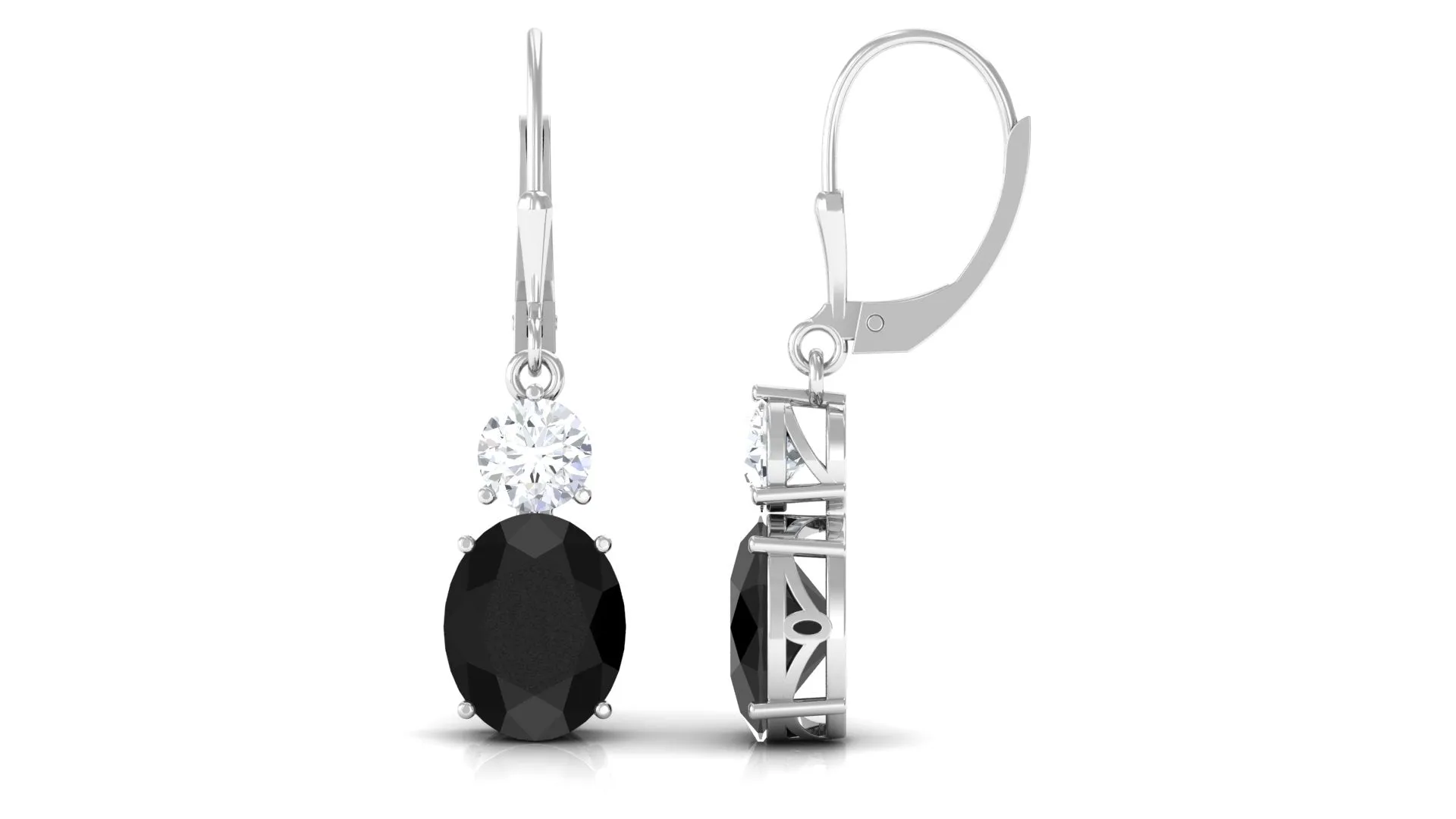 Natural Certified Black Onyx Leverback Drop Earrings With Moissanite