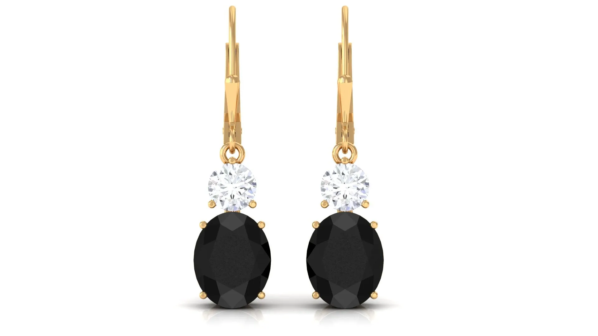 Natural Certified Black Onyx Leverback Drop Earrings With Moissanite