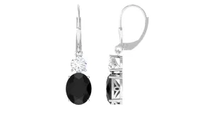 Natural Certified Black Onyx Leverback Drop Earrings With Moissanite