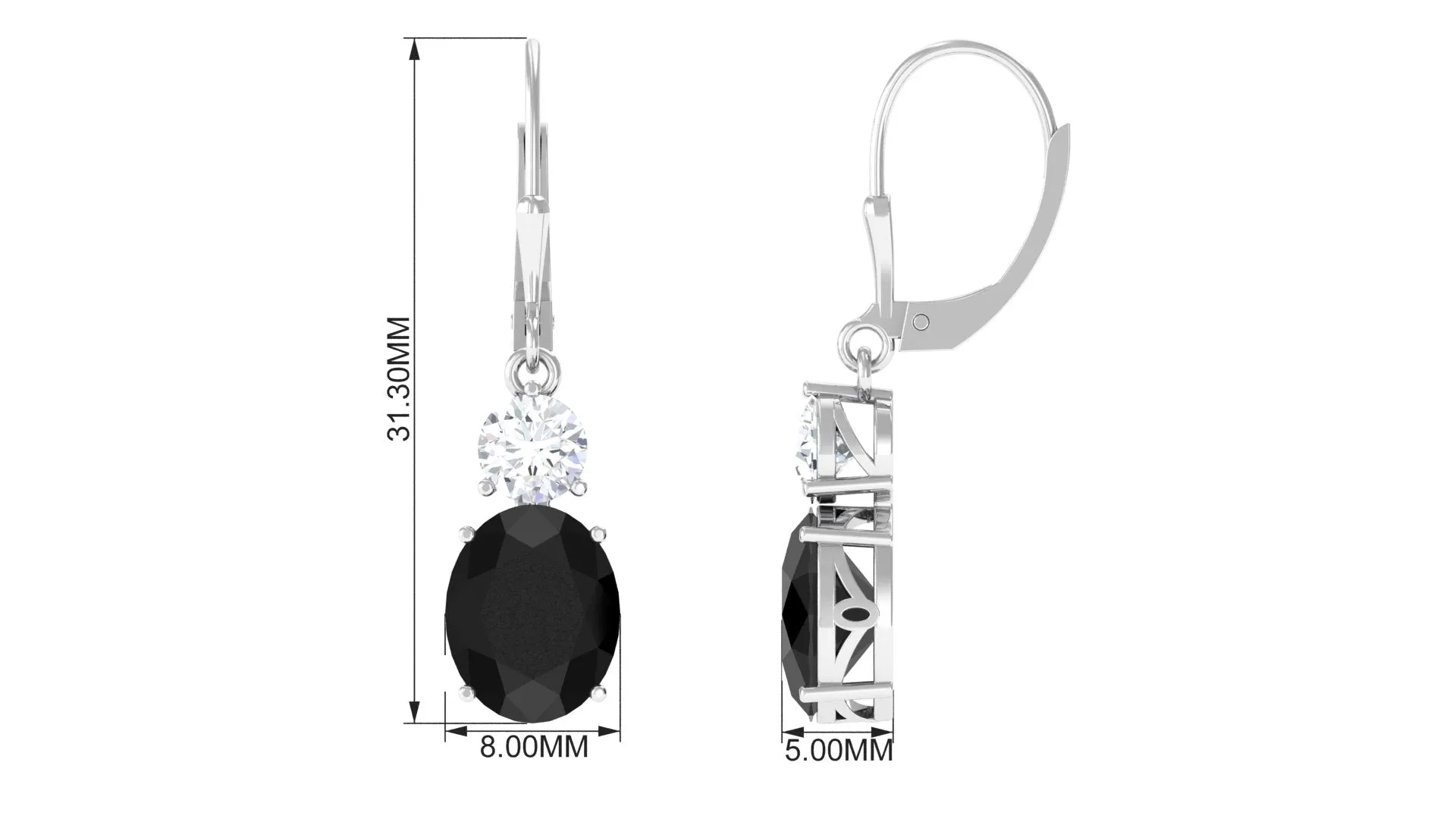 Natural Certified Black Onyx Leverback Drop Earrings With Moissanite