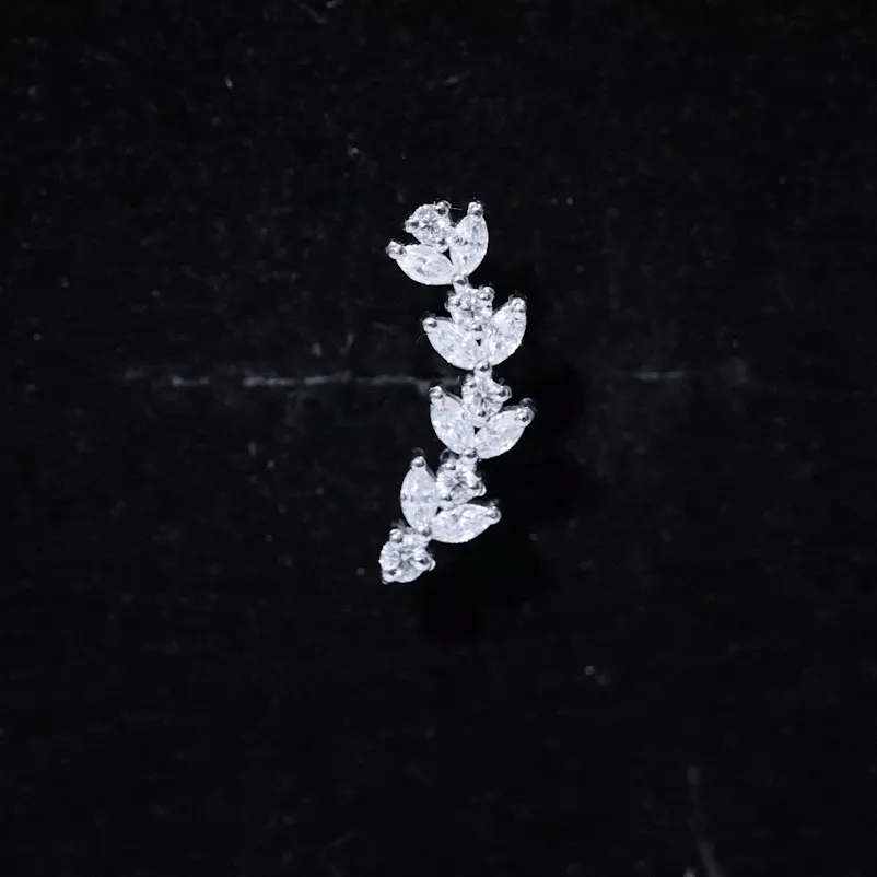 Nature Inspired Diamond Leaf Crawler Helix Earring