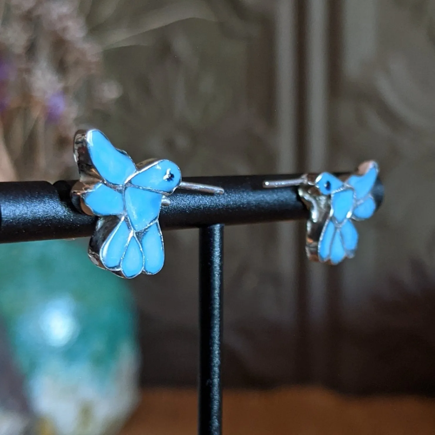 Navajo Made Turquoise Hummingbird Earrings SWSG-ERN-0006