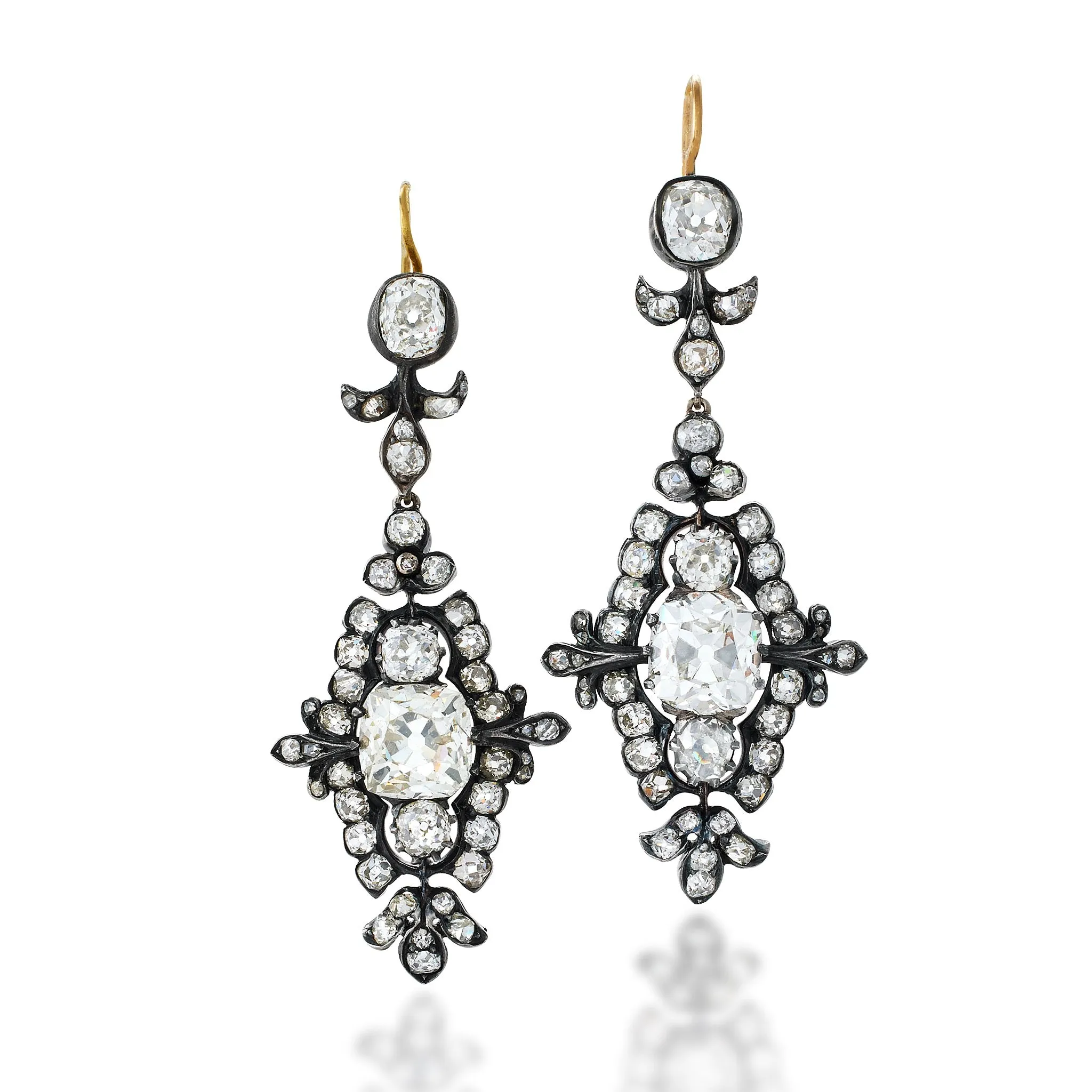 Old Mine-cut Diamond Pendant Earrings